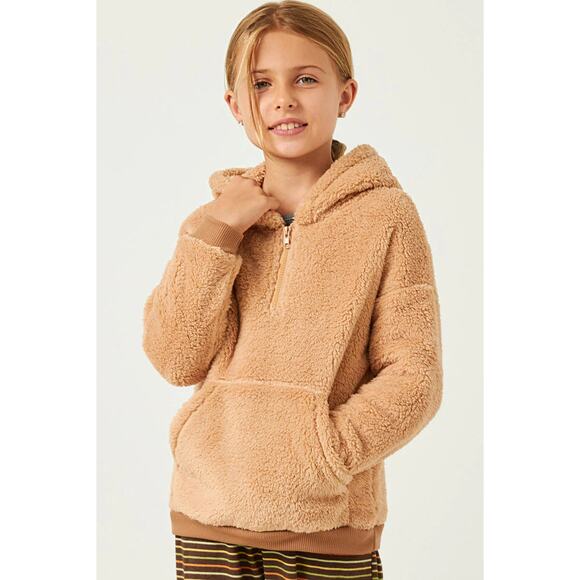 HAYDEN Teddi Fuzzy Tan Pullover Hooded Sweatshirt Jacket with Pockets Small - Picture 3 of 5